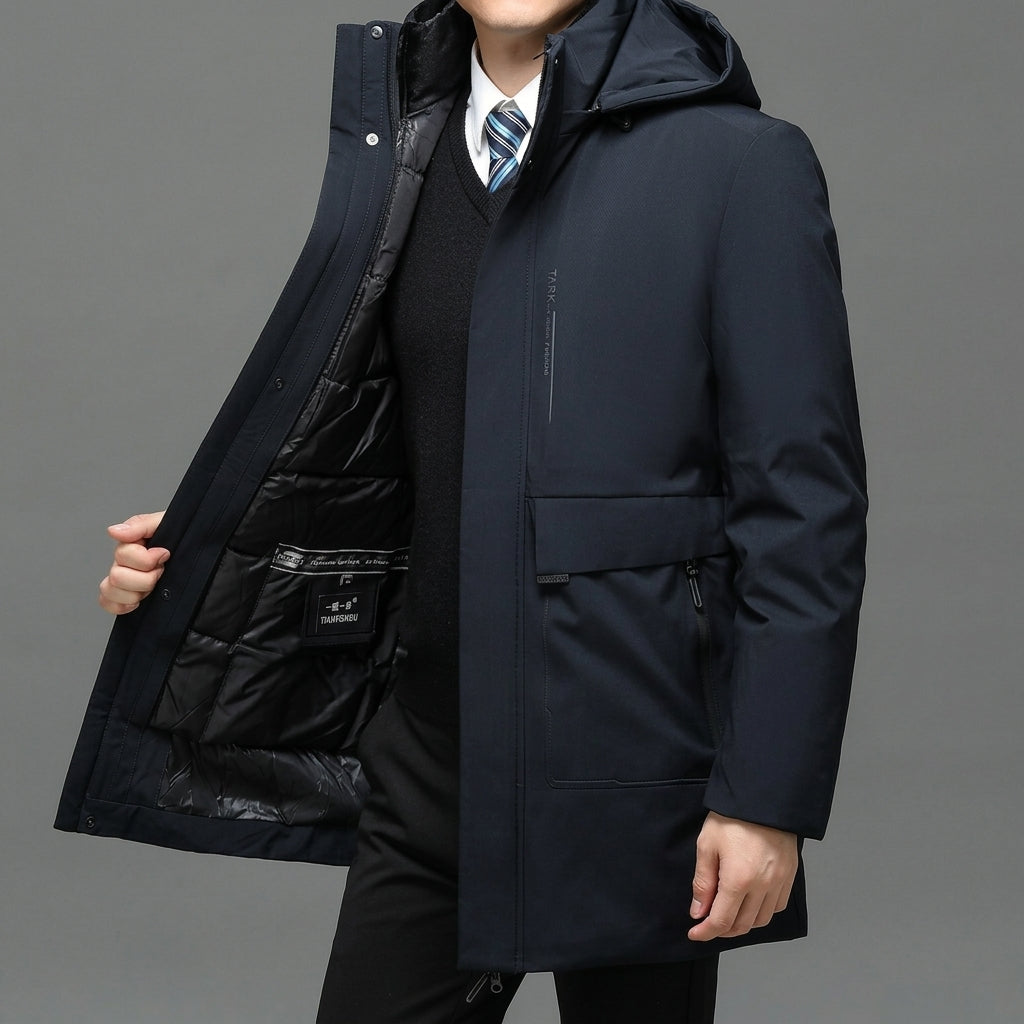 Men's Waterproof Winter Jacket with Removable Hood and Inner Lining