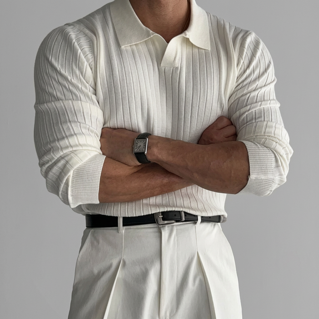 Men's Ribbed Knit Polo Shirt