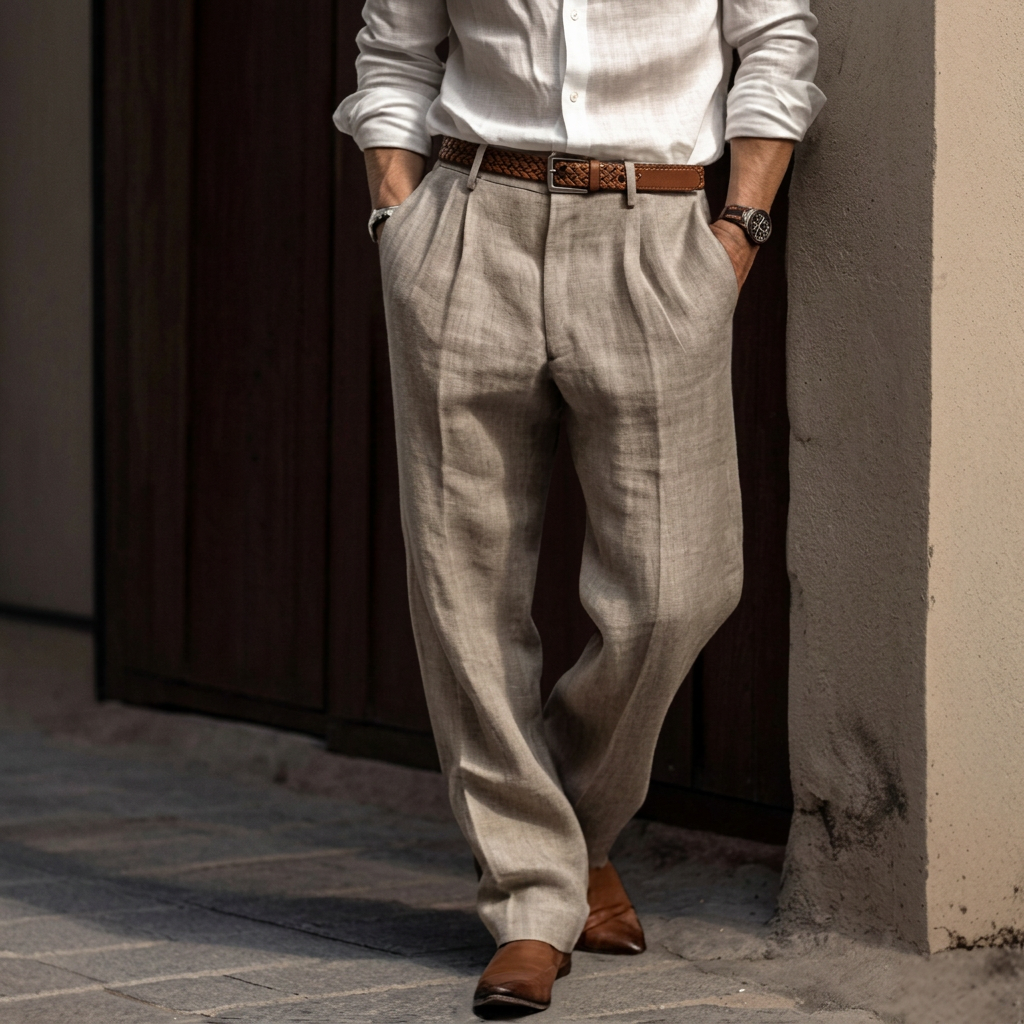 Louis Morel Pleated Straight-Leg Linen Trousers