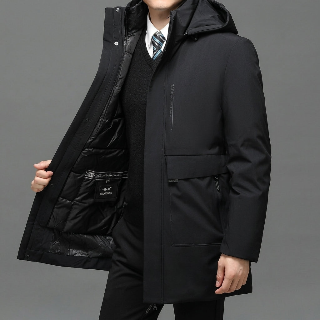 Men's Waterproof Winter Jacket with Removable Hood and Inner Lining