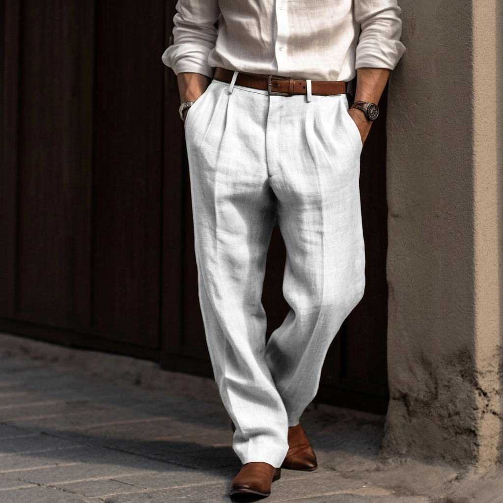 Louis Morel Pleated Straight-Leg Linen Trousers