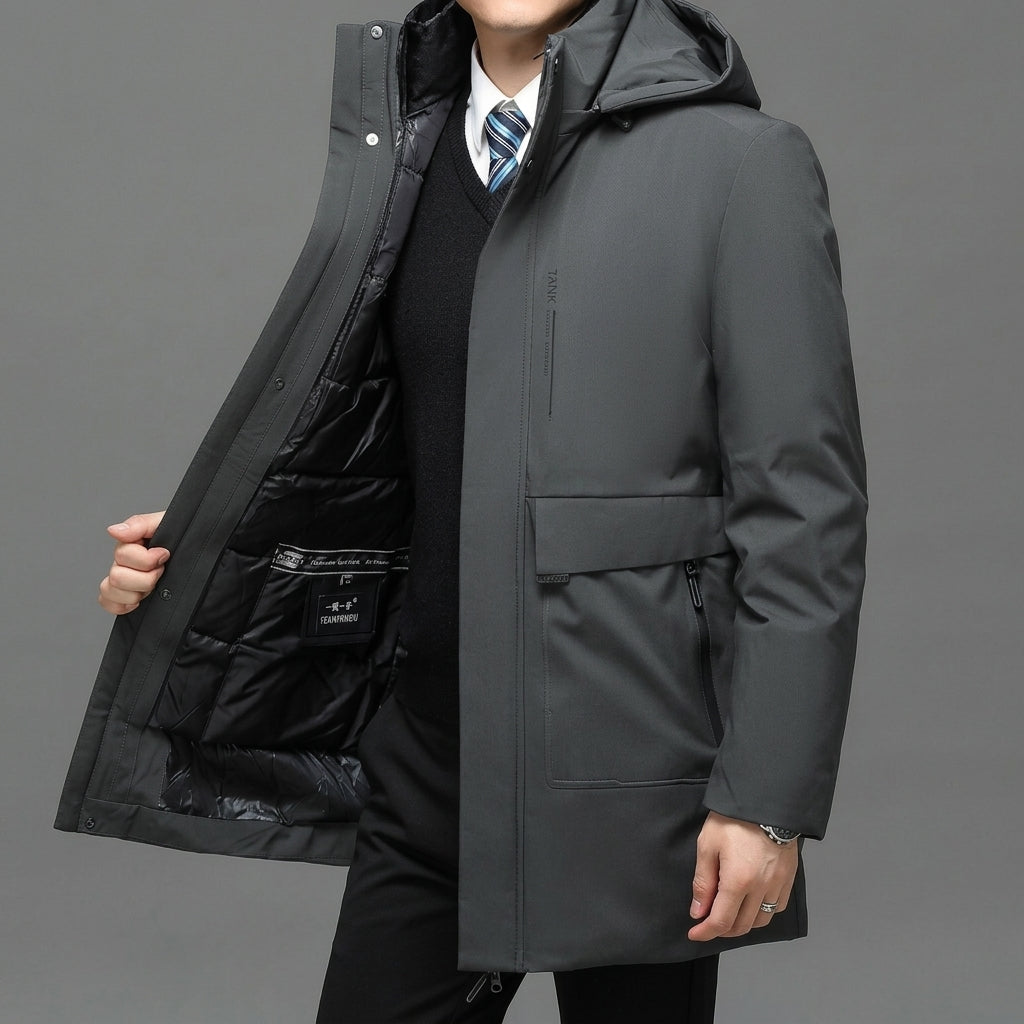 Men's Waterproof Winter Jacket with Removable Hood and Inner Lining