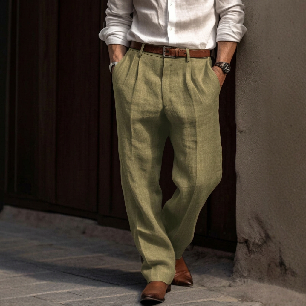 Louis Morel Pleated Straight-Leg Linen Trousers