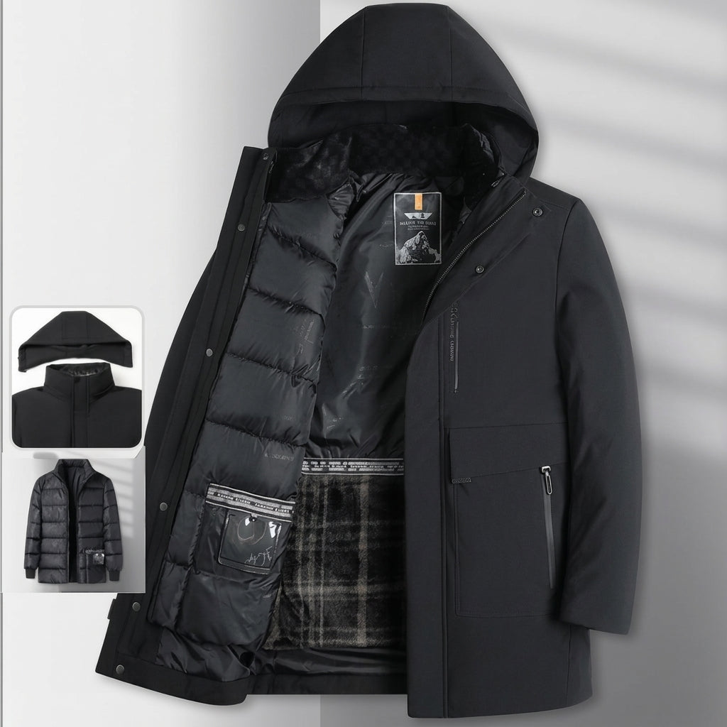 Men's Waterproof Winter Jacket with Removable Hood and Inner Lining