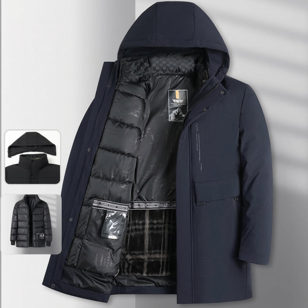 Men's Waterproof Winter Jacket with Removable Hood and Inner Lining