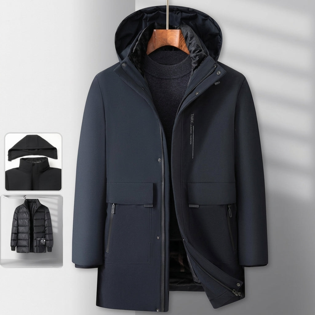 Men's Waterproof Winter Jacket with Removable Hood and Inner Lining