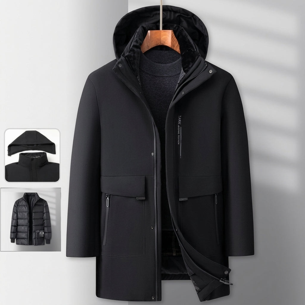 Men's Waterproof Winter Jacket with Removable Hood and Inner Lining